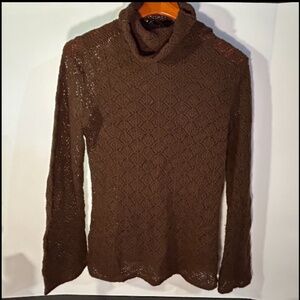 Magaschoni Long Sleeve Open Knit Cashmere Sweater Brown Size L